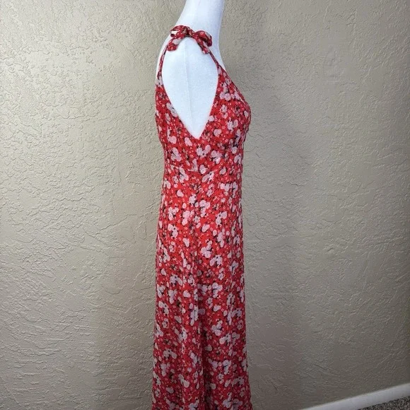 Zara Babydoll Maxi Sundress Red Floral V Neck Sleeveless Size M Coquette Fairy - Picture 2 of 15